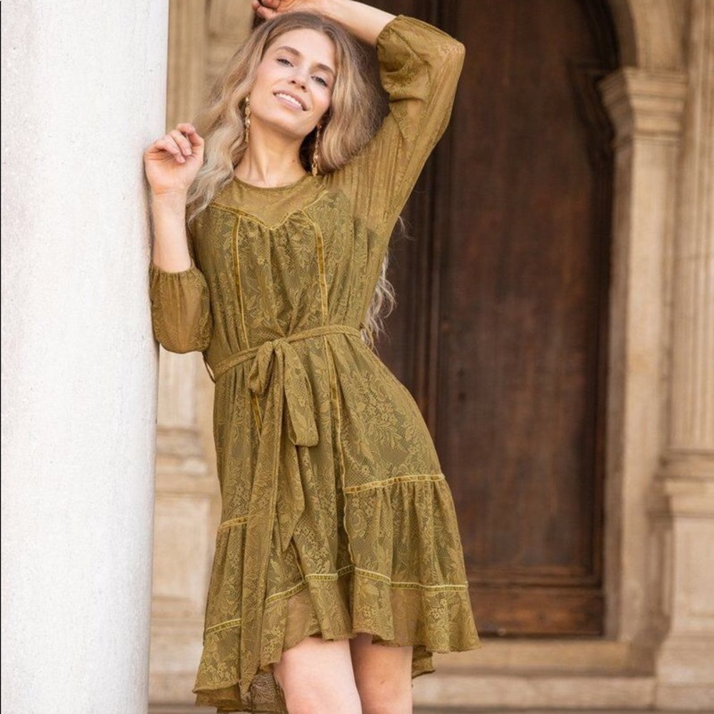 Joyfolie Seraphina Dress in Amber Green